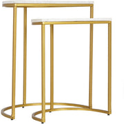 Surya Eastminster Modern White Marble Top With Gold Metallic Brass Base Set of 2 Nesting Accent Tables EIR-001