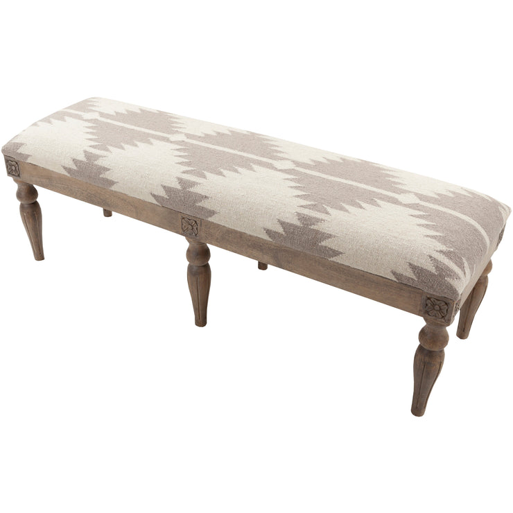 Surya James Rustic Modern Gray & Cream Hand Woven Fabric Bench With Wood Base FL-1175