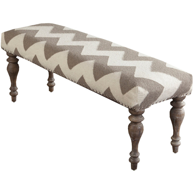 Surya Frontier Rustic Modern Gray & Cream Hand Woven Fabric Bench With Wood Base FL-1029