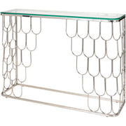 Surya Cage Modern Glass Top With Silver Stainless Steel Base Console Table GEA-003