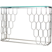 Surya Cage Modern Glass Top With Silver Stainless Steel Base Console Table GEA-003
