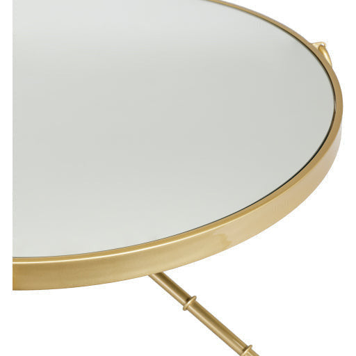 Surya Galatine Modern Mirrored Top With Metallic Gold Metal Round Coffee Table GIE-001