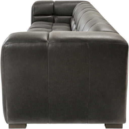 Surya Grenoble Modern Channeled Black Leather Sofa