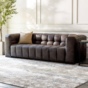 Surya Grenoble Modern Channeled Black Leather Sofa