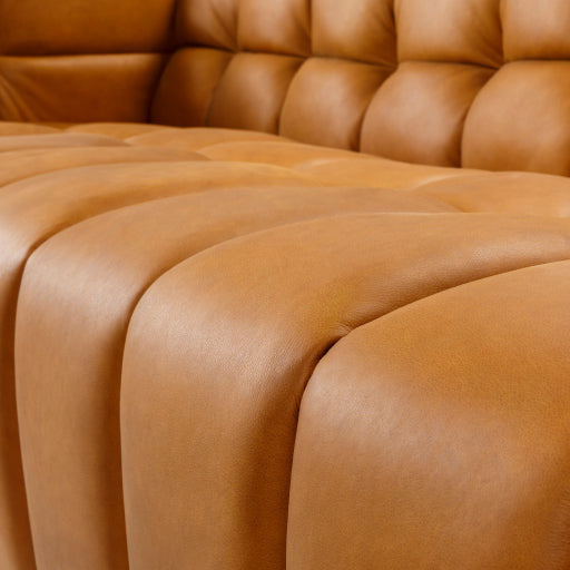 Surya Grenoble Modern Channeled Cognac Brown Leather Sofa