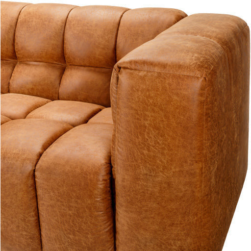 Surya Grenoble Modern Cognac Brown Bonded Leather Sofa