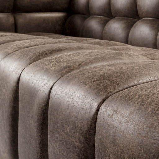 Surya Grenoble Modern Channeled Charcoal Grey Bonded Leather Sofa
