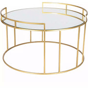 Surya Gossamer Modern Mirrored Glass With Metallic Gold Metal Base Round Coffee Table GSS-001