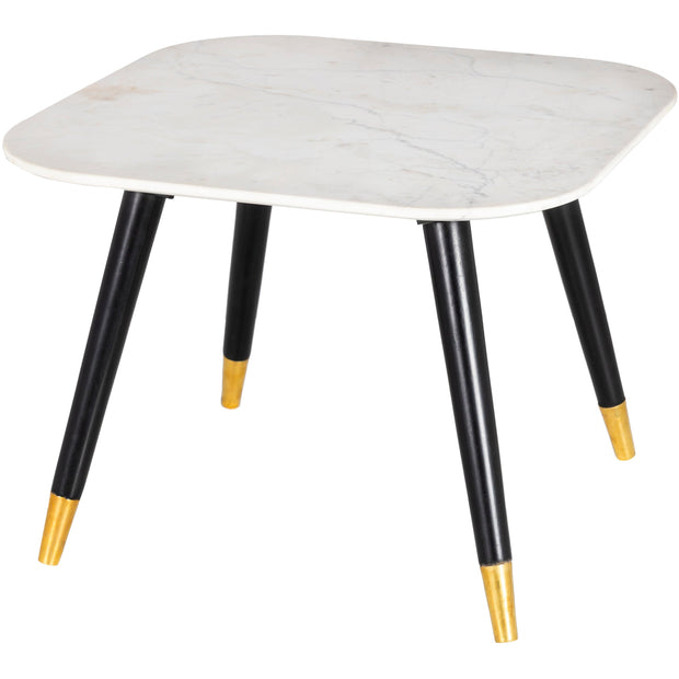 Surya Grandeur White Marble Top With Black Wood Base & Brass Feet Accent Side Table GUR-003