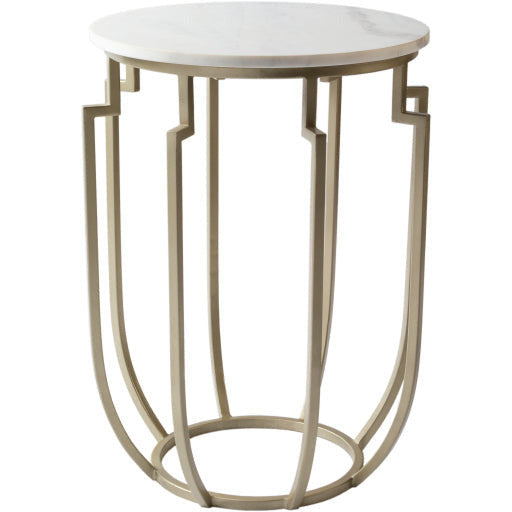 Surya Hendrix Modern White Marble Top With Champagne Metal Base Round Accent Side Table HNX-001