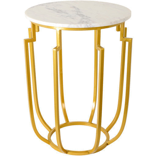 Surya Hendrix Modern White Marble Top With Gold Metal Base Round Accent Side Table HNX-003