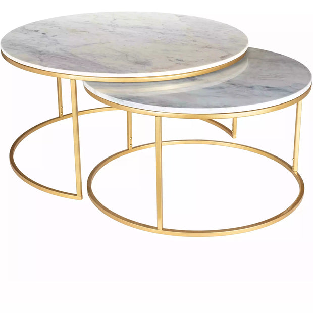 Surya Hearthstone Modern White Marble Top With Gold Base Round Nesting Coffee Tables HTS-006