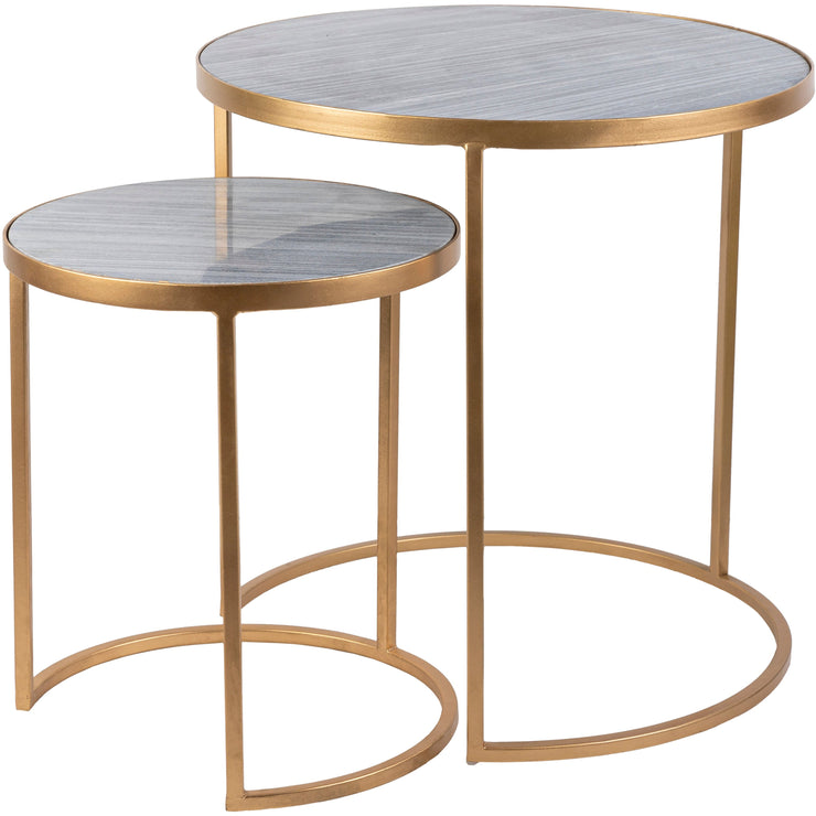 Surya Hearthstone Modern Marble Too With Metallic Gold Base Set of 2 Nesting Accent Side Tables HTS-004