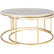 Surya Hearthstone Modern White Marble Top With Gold Base Round Nesting Coffee Tables HTS-006