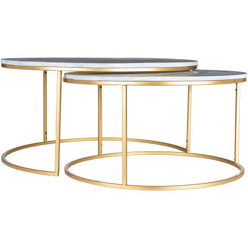 Surya Hearthstone Modern White Marble Top With Gold Base Round Nesting Coffee Tables HTS-006