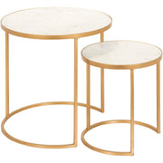 Surya Hearthstone Modern Marble Top With Gold Metal Base Set of 2 Nesting Accent Side Tables HTS-007