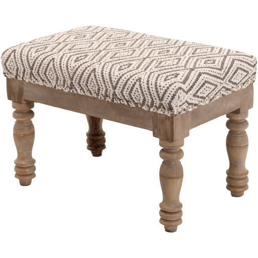 Surya Innisswell Modern Rustic Ivory & Charcoal Footstool Ottoman INI-001
