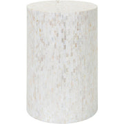 Surya Iridescent Modern Ivory & Gray Shell and Wood Round Accent Side Table ISC-001