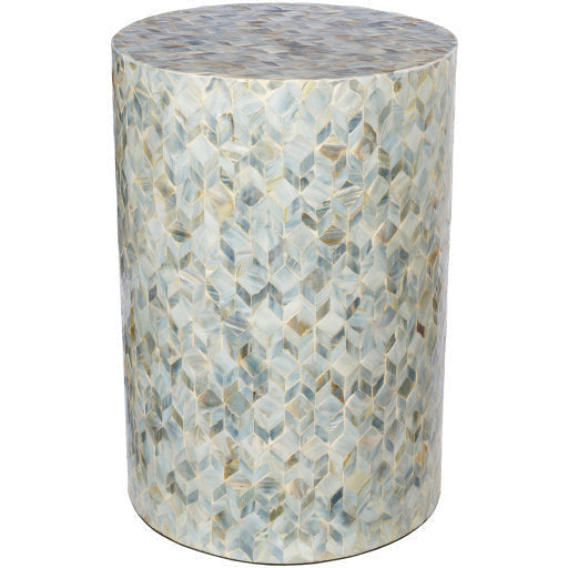 Surya Iridescent Modern Shell and Wood Round Accent Side Table  ISC-002