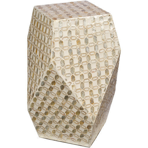 Surya Iridescent Modern Ivory & Beige Shell and Wood Accent Side Table ISC-005