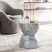 Surya Iridescent Modern Shell and Wood Round Accent Side Table ISC-004