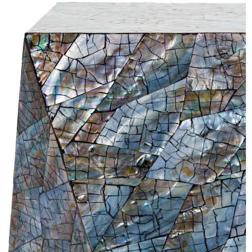 Surya Iridescent Modern Shell and Wood Accent Side Table ISC-006