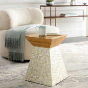 Surya Iridescent Modern Wood Top With Shell Base Accent Side Table ISC-007