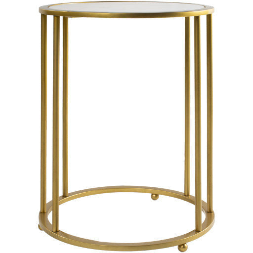 Surya Ivan Modern Marble Top With Metallic Brass Metal Base Round Accent Side Table IVA-001