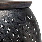 Surya Jaali Modern Dark Brown Wood Top With Charcoal Metal Base Round Coffee Table JLI-003