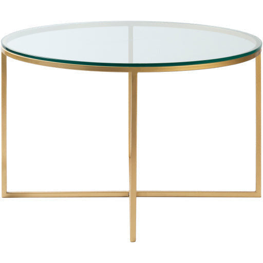 Surya Karen Modern Glass Top With Gold Metal Base Round Coffee Table KRE-001