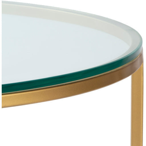 Surya Karen Modern Glass Top With Gold Metal Base Round Coffee Table KRE-001