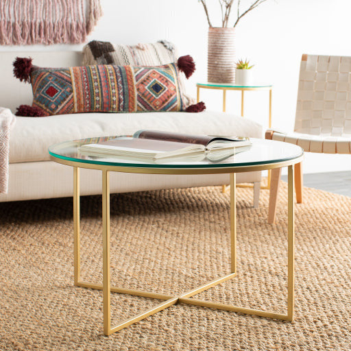 Surya Karen Modern Glass Top With Gold Metal Base Round Coffee Table KRE-001