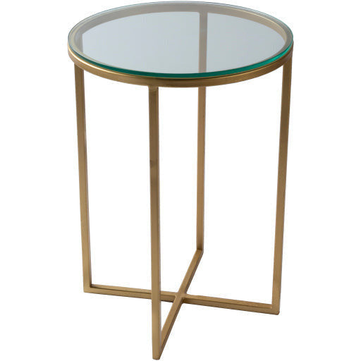 Surya Karen Modern Glass Top With Gold Metal Base Round Accent Side Table KRE-002