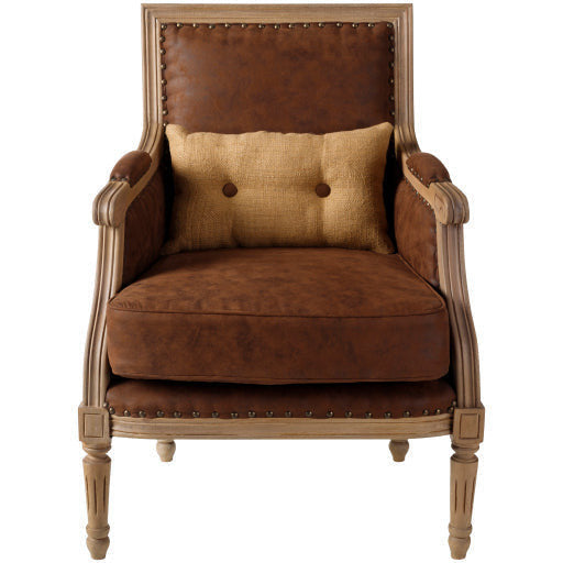 Surya Lichfield Modern Faux Brown Leather Accent Chair
