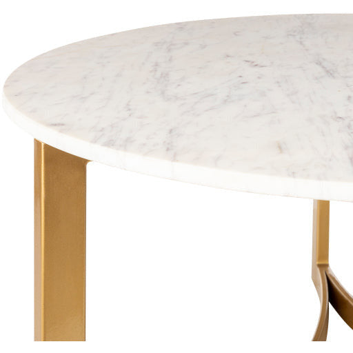 Surya Lismore Modern White Marble Top With Gold Metal Base Round Coffee Table LIS-001