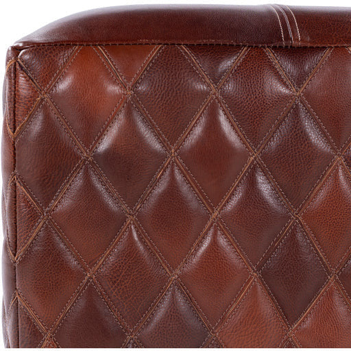 Surya Leonardo Modern Rustic Brown Quilted Leather Ottoman LOPF-001