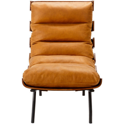 Surya Laval Modern Channeled Cognac Leather Lounge Accent Chair
