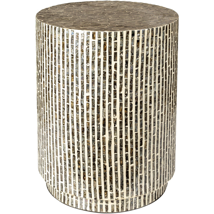 Surya Lharysa Modern Shell and Wood Round Accent Side Table LYH-003