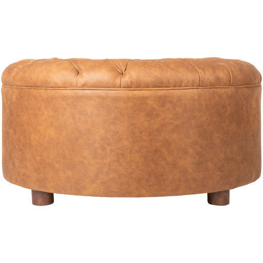 Surya Newberg Modern Rustic Faux Brown Leather Round Tufted Ottoman MEF-001