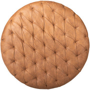 Surya Medford Modern Rustic Faux Brown Leather Round Tufted Ottoman MEF-001
