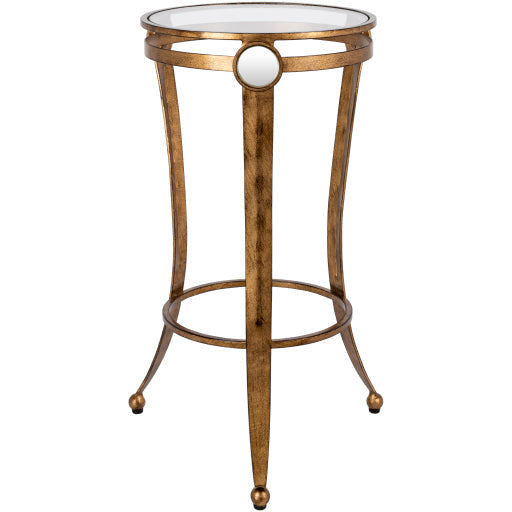 Surya Midford Modern Glass Top With Gold Metal Base Round Accent Side Table MFD-001