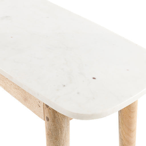Surya Makrana Modern White Marble Top With Natural Wood Base Console Table MKR-001