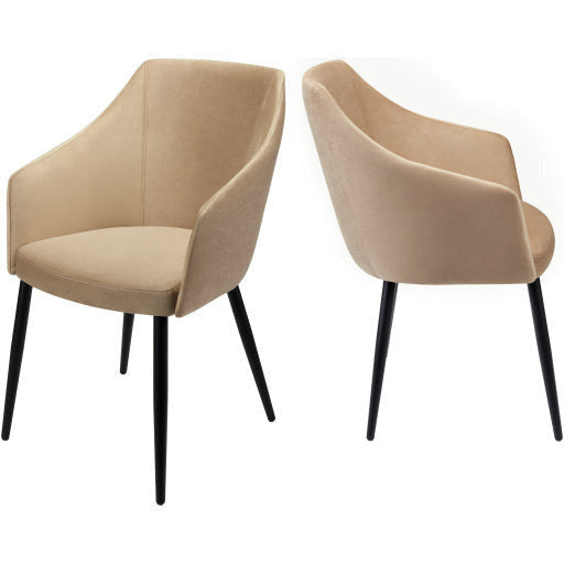 Surya Milford Modern SET OF 2 Cream Velvet Dining Chairs With Black Metal Legs