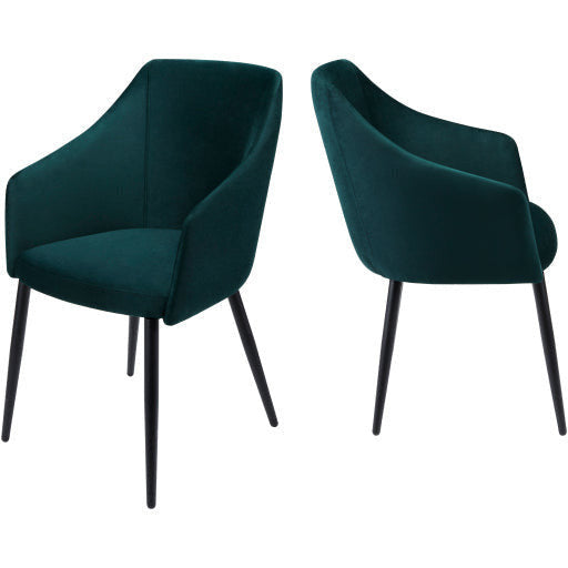 Surya Milford Modern SET OF 2 Green Velvet Dining Chairs With Black Metal Legs