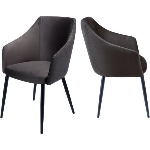 Surya Milford Modern SET OF 2 Charcoal Grey Velvet Dining Chairs With Black Metal Legs