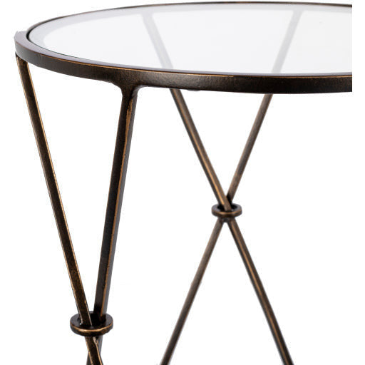 Surya Neo Geo Modern Glass Top With Bronze Metallic Base Round Accent Side Table NGO-001