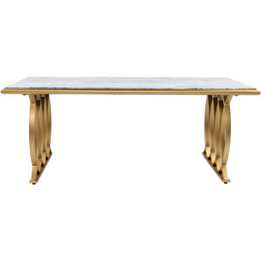 Surya Nishka Modern White Marble Top With Gold Metal Base Rectangular Coffee Table NHA-100