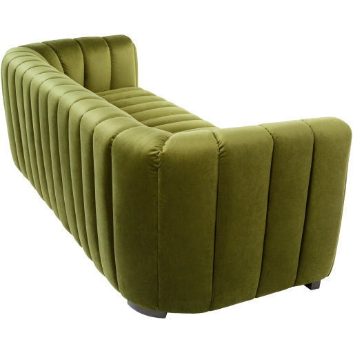 Surya Brionne Modern Olive Green Velvet Channeled Sofa