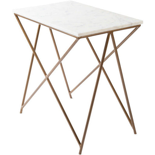 Surya Norah Modern White Marble Top With Gold Metal Base Accent Side Table NRH-001
