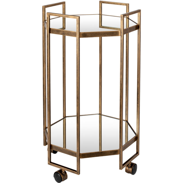 Surya Octagon Modern Glass Top With Gold Metal Base Bar Cart Accent Side Table OGN-001